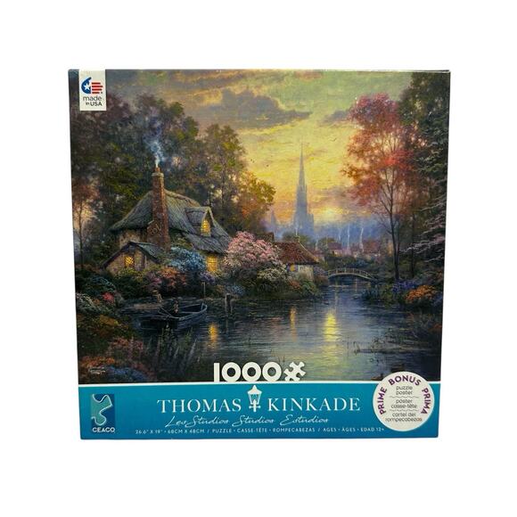 Ceaco Thomas Kinkade 1000 Piece Jigsaw Puzzle and Poster NANETTE'S COTTAGE New - Picture 2 of 5